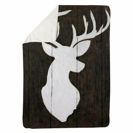 BEGIN HOME DECOR 60 x 80 in. White Silhouette of A Deer on Wood-Sherpa Fleece Blanket 5545-6080-AN89